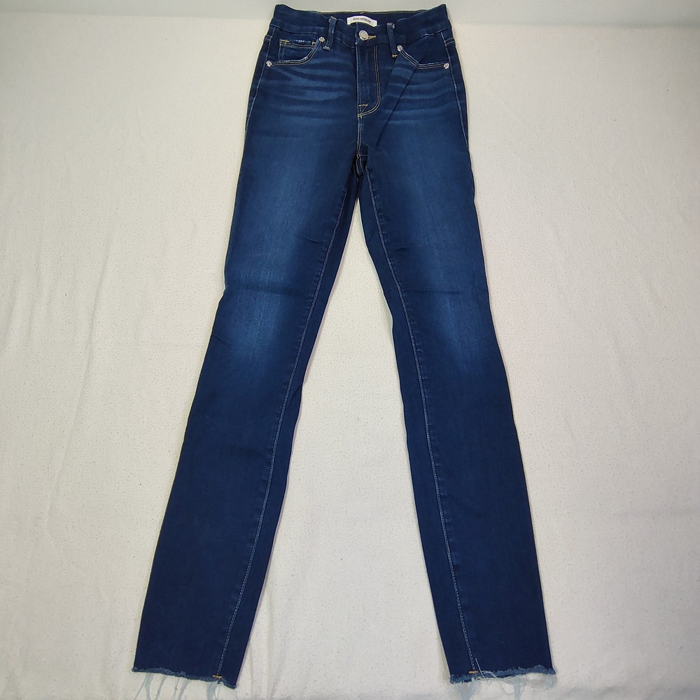 Good American Jeans Womens 0/25‎ Blue Skinny High Rise Raw Hem GWRE367T